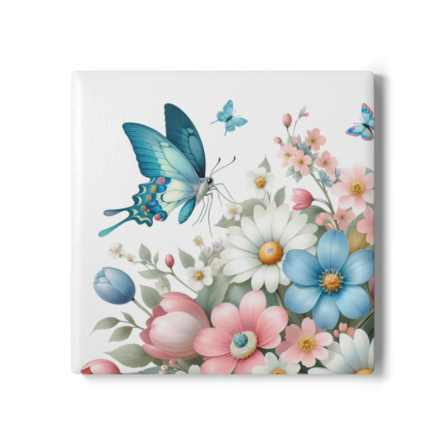 Floral Butterfly Ceramic Coaster - Elegant Drinkware Accessory