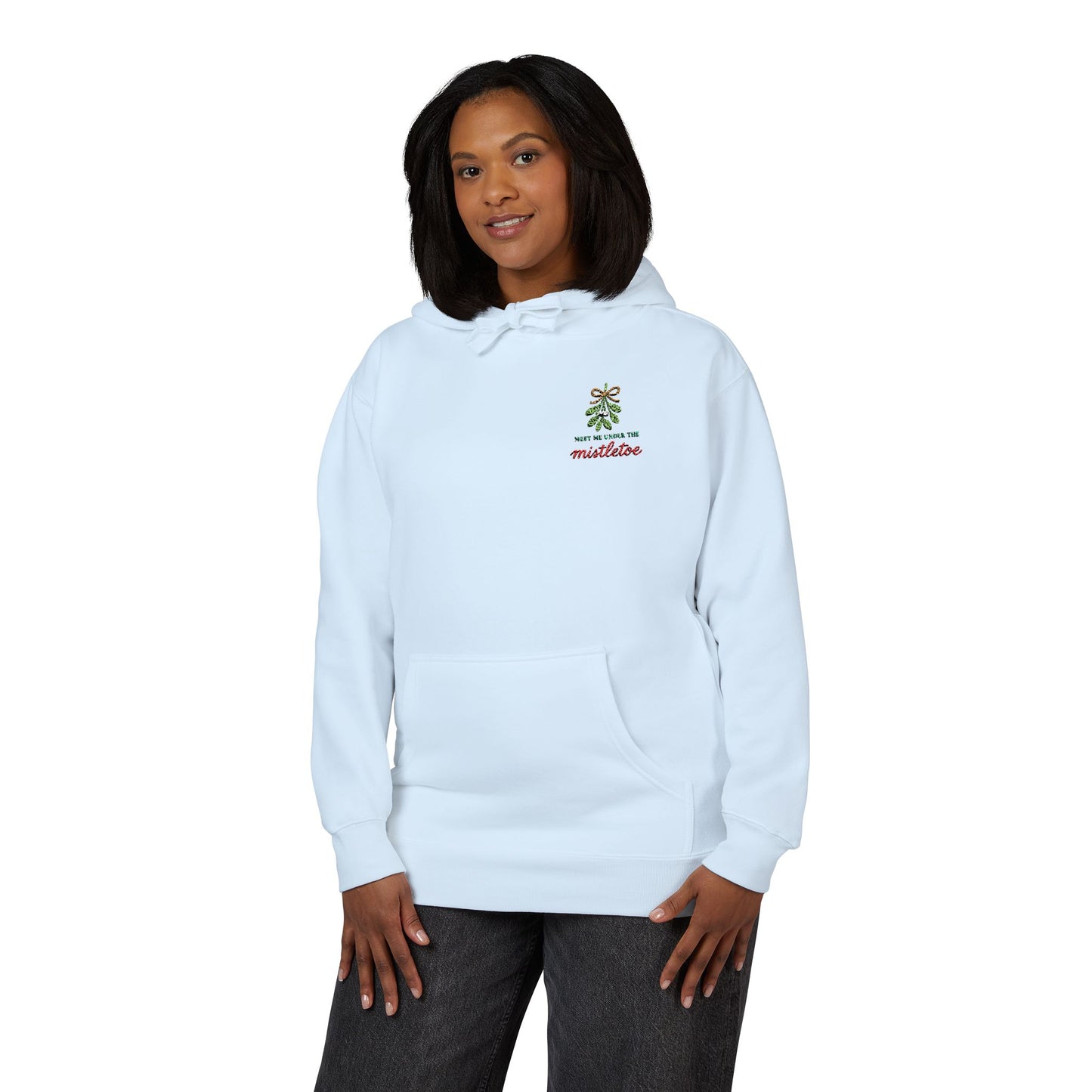 Embroidered Mistletoe Hoodie | Christmas Pullover | Minimalist Holiday Romance Gift | Vintage Crewneck Jumper