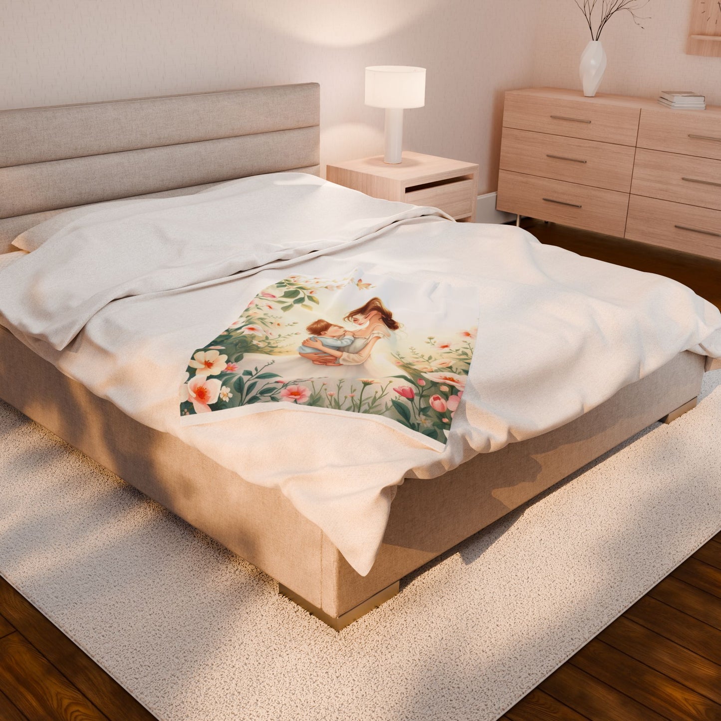 Mom and Baby Floral Velveteen Plush Blanket - Cozy Decor