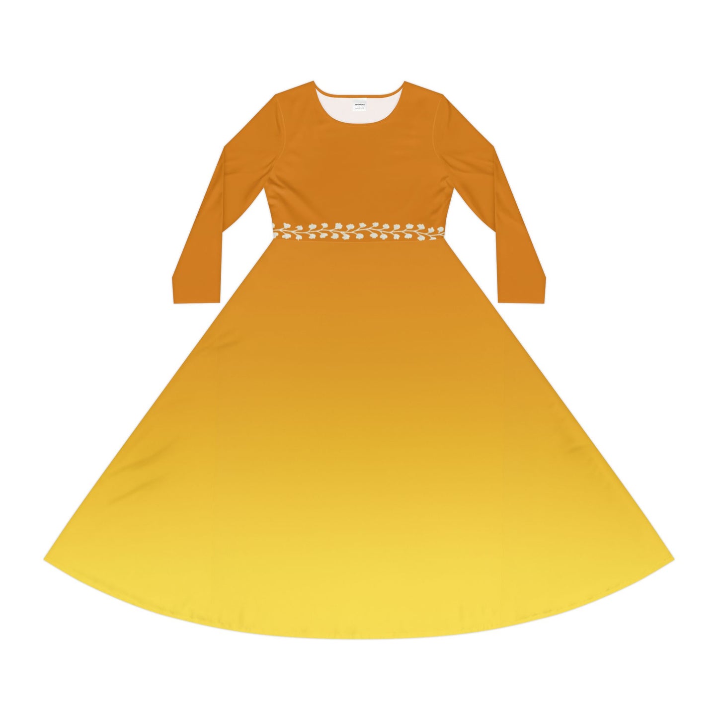 Dance Dress Topaz Ombre Long Sleeve Fall Winter Midi Formal or Casual White Vine Detail Modest Elegant