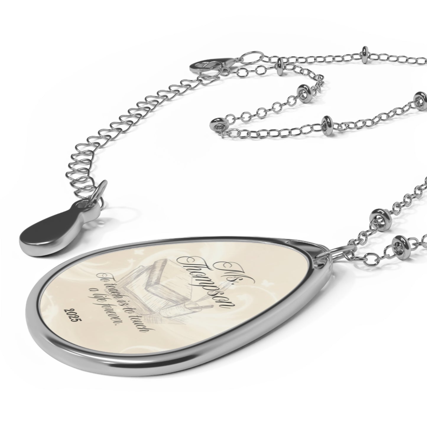Personalized Oval Necklace for Teacher - Custom Name Jewelry, Gift for Her, Elegant Pendant, Teacher Appreciation, End of Year, English