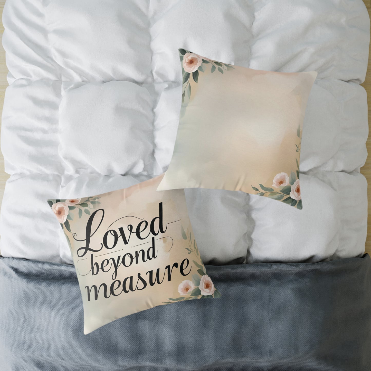 Inspirational Quote Floral Throw Pillow Religious Decor Scripture Inspiration Room Accent Pink Green - Love Beyond Measure