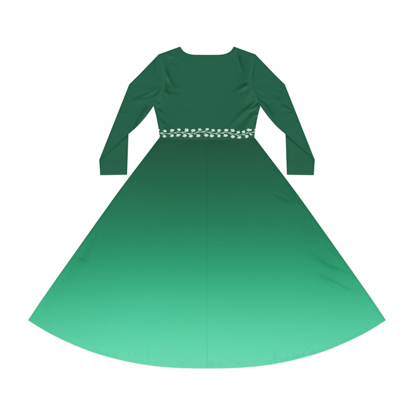 Ombre Midi Dress with White Vine Waist Emerald Long Sleeve Gradient Illusion Dress Elegant Fall Winter Dress Modest Formal or Casual Comfort