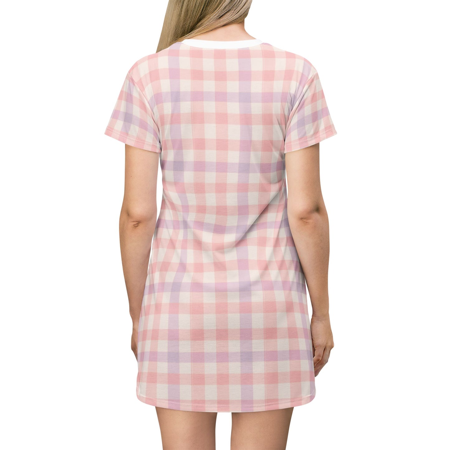 Chic Pastel Gingham T-Shirt Dress, Casual Summer Outfit, Relaxed Fit Dress, Everyday Wear, Perfect for Picnics, Brunch, and Gifts