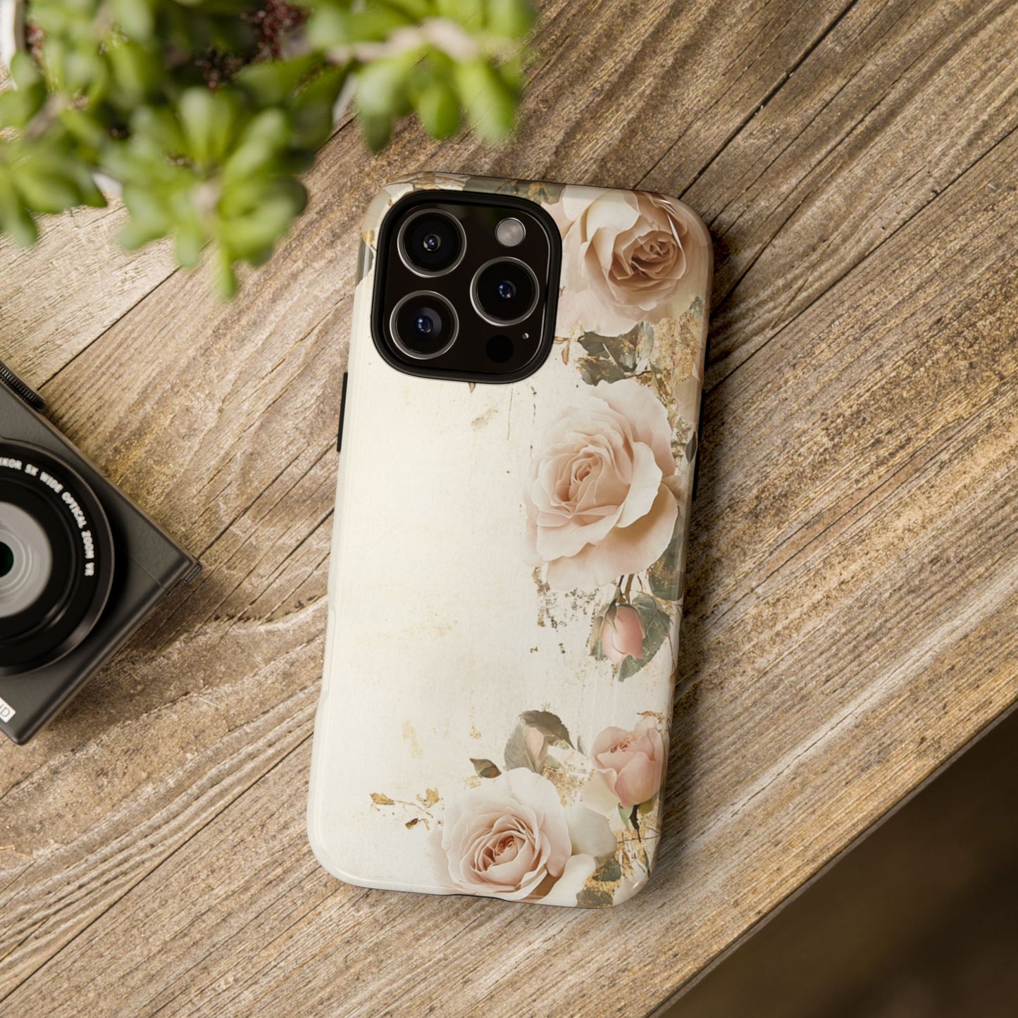 Antique Floral Tough Phone Case - Elegant Rose Design