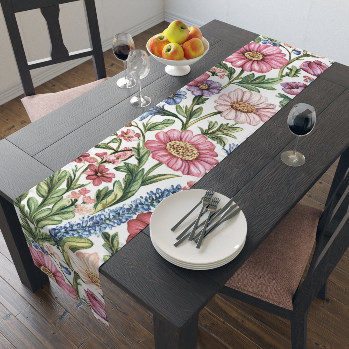 Botanical Floral Table Runner – Elegant Cotton & Poly Design for Any Occasion