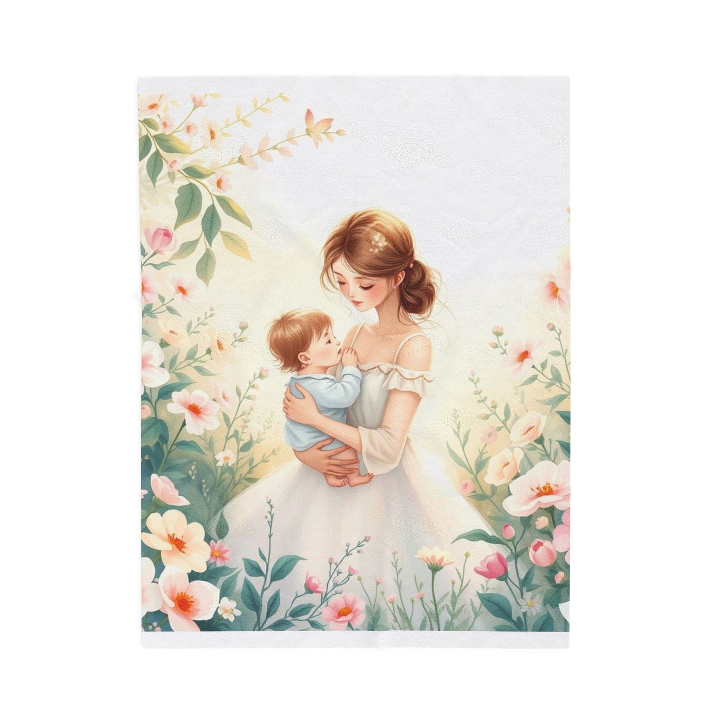 Mom and Baby Floral Velveteen Plush Blanket - Cozy Decor