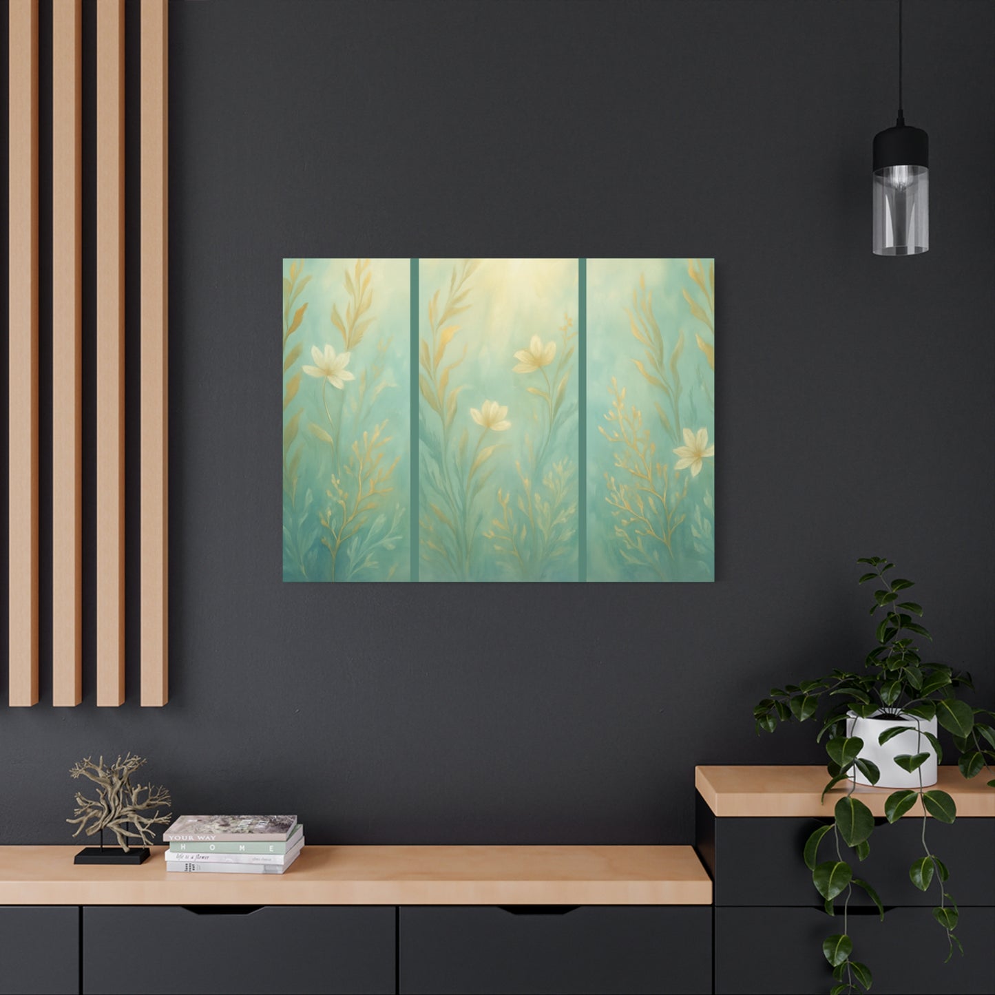 Ocean-Inspired Floral Wall Art Tranquil Home Decor for Living Room Bedroom Nature Lovers Simulated Triptych Watercolour Serene Canvas Coastal Decor - Sea Garden