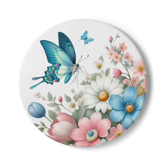 Floral Butterfly Ceramic Coaster - Elegant Drinkware Accessory