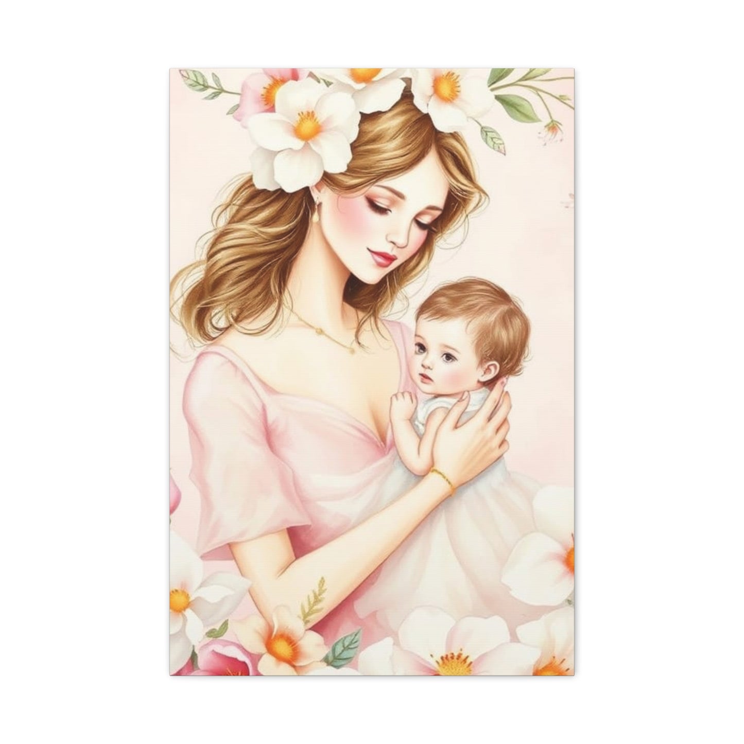 Mother and Child Canvas Art Print - Heartwarming Floral Decor