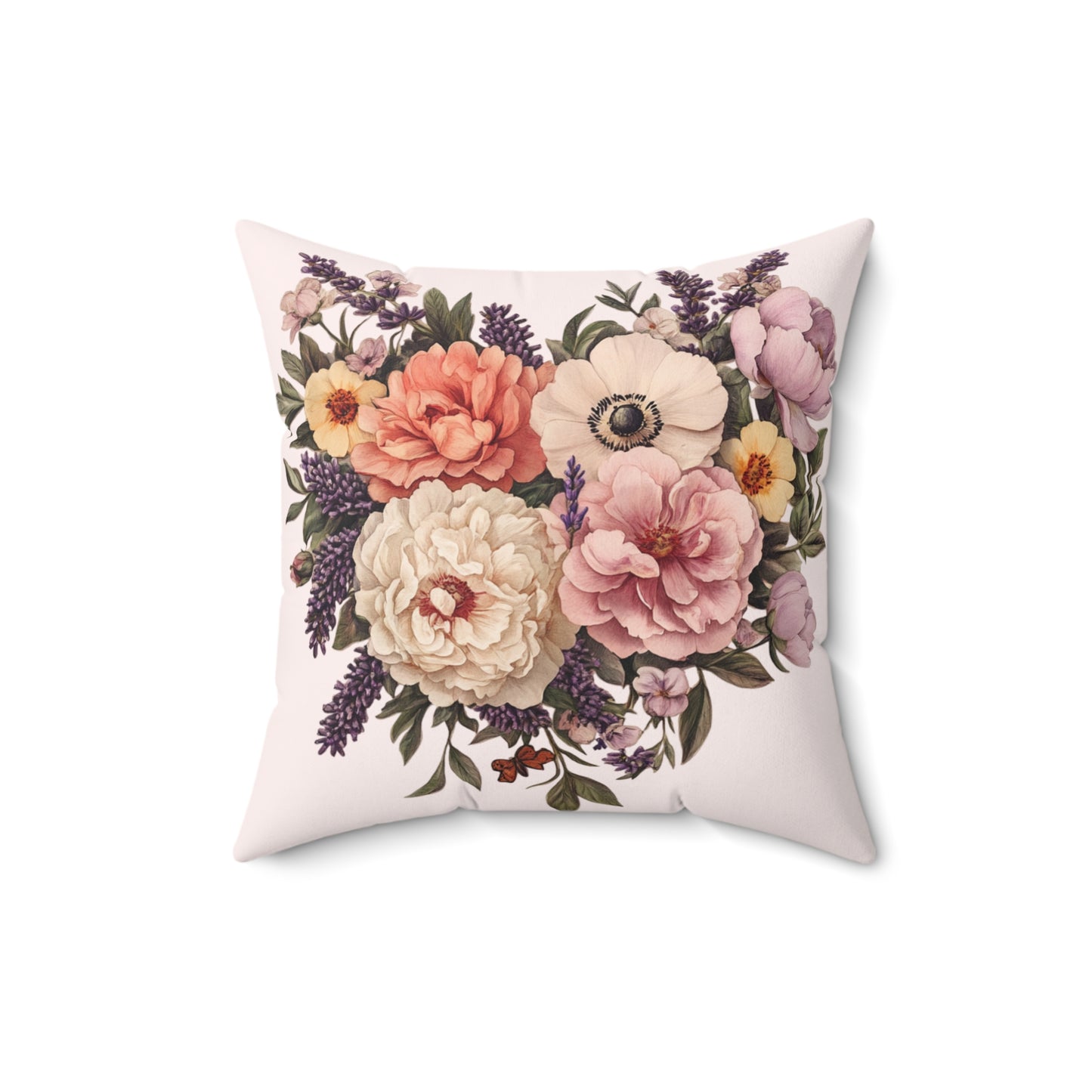 Floral Heart Spun Polyester Square Pillow - Cozy Home Decor Accent