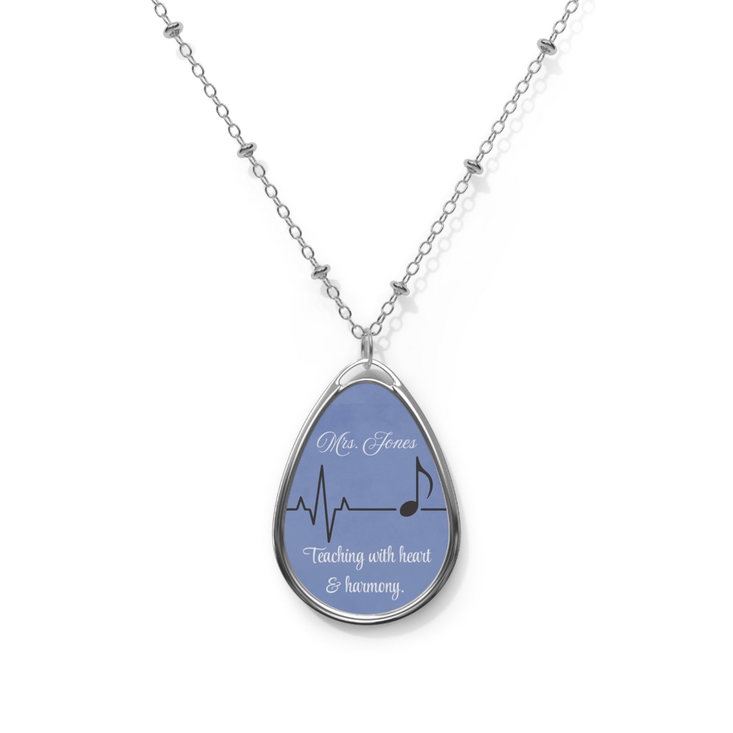 Elegant Personalized Music Teacher Oval Necklace, Custom Jewelry, Gift for Music Lovers, Heartbeat Design, Teacher Appreciation