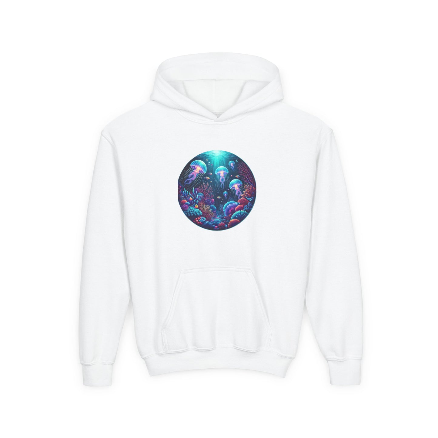 Youth Heavy Blend Hoodie - Vibrant Jellyfish Ocean Design