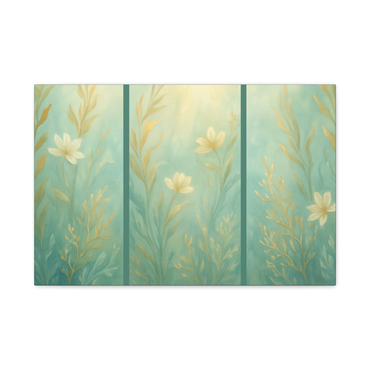 Ocean-Inspired Floral Wall Art Tranquil Home Decor for Living Room Bedroom Nature Lovers Simulated Triptych Watercolour Serene Canvas Coastal Decor - Sea Garden