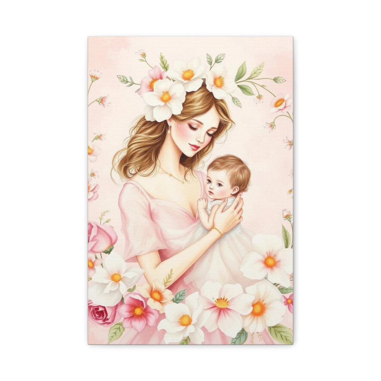 Mother and Child Canvas Art Print - Heartwarming Floral Decor