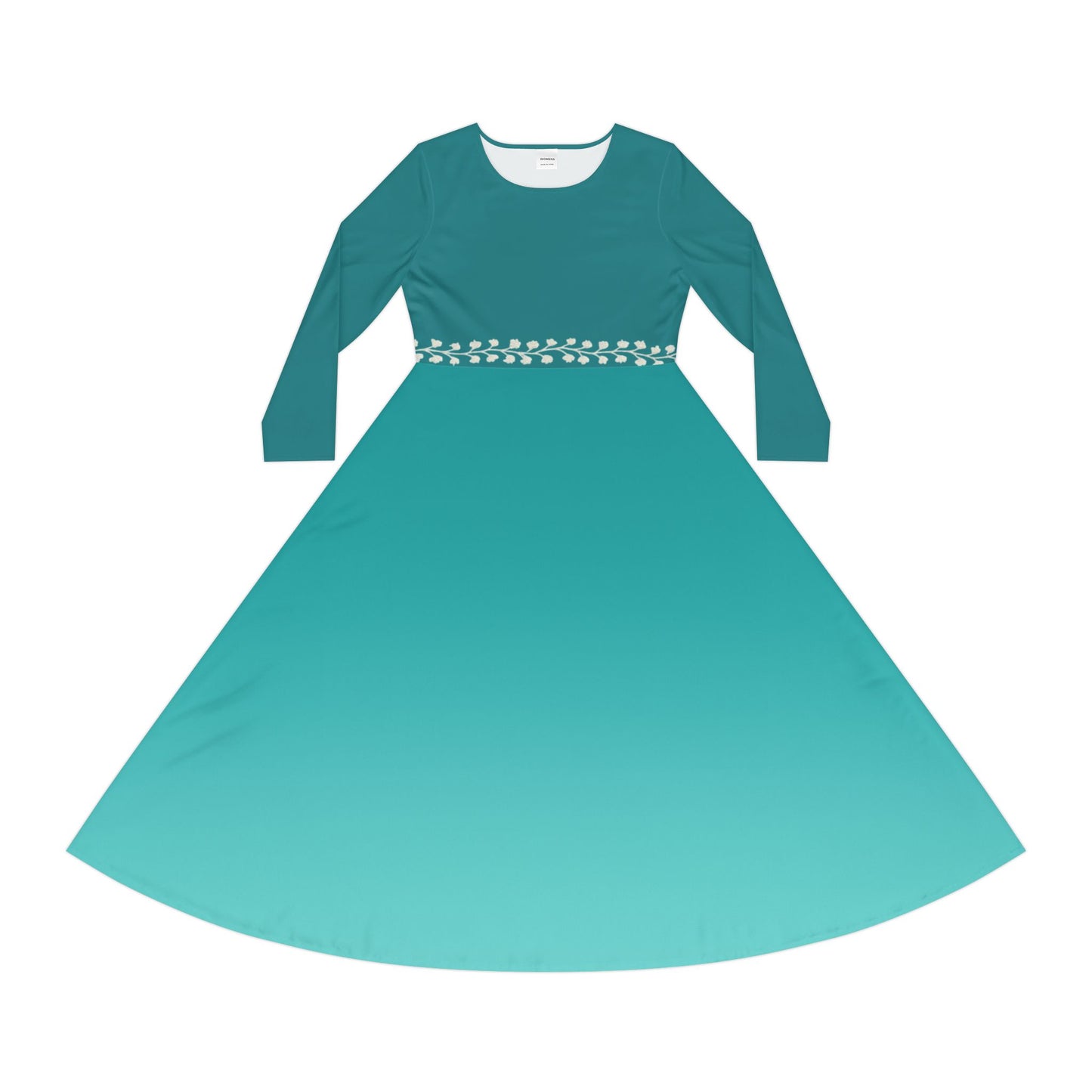 Dance Dress Aquamarine Ombre White Vine Illusion Waistband Fall or Winter Dress Formal Events or Casual Wear Gemstone Collection