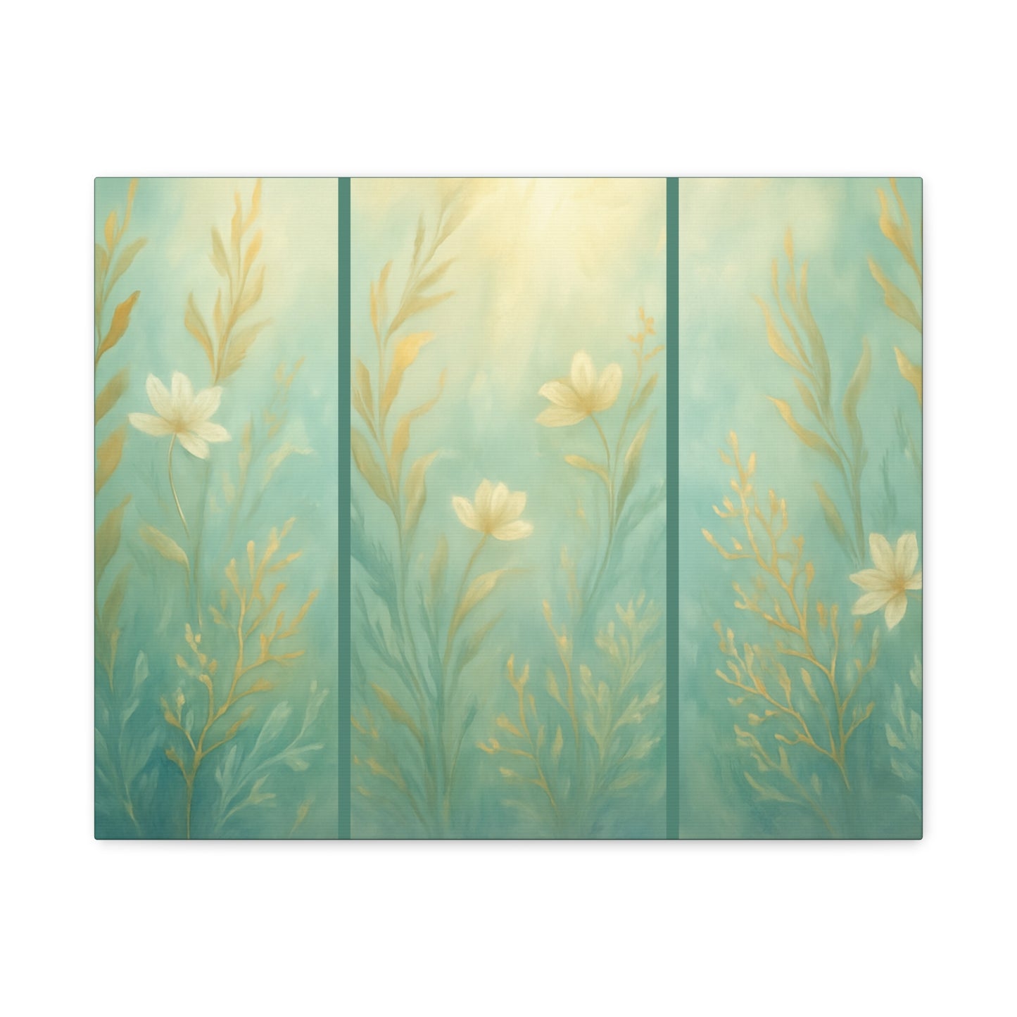 Ocean-Inspired Floral Wall Art Tranquil Home Decor for Living Room Bedroom Nature Lovers Simulated Triptych Watercolour Serene Canvas Coastal Decor - Sea Garden