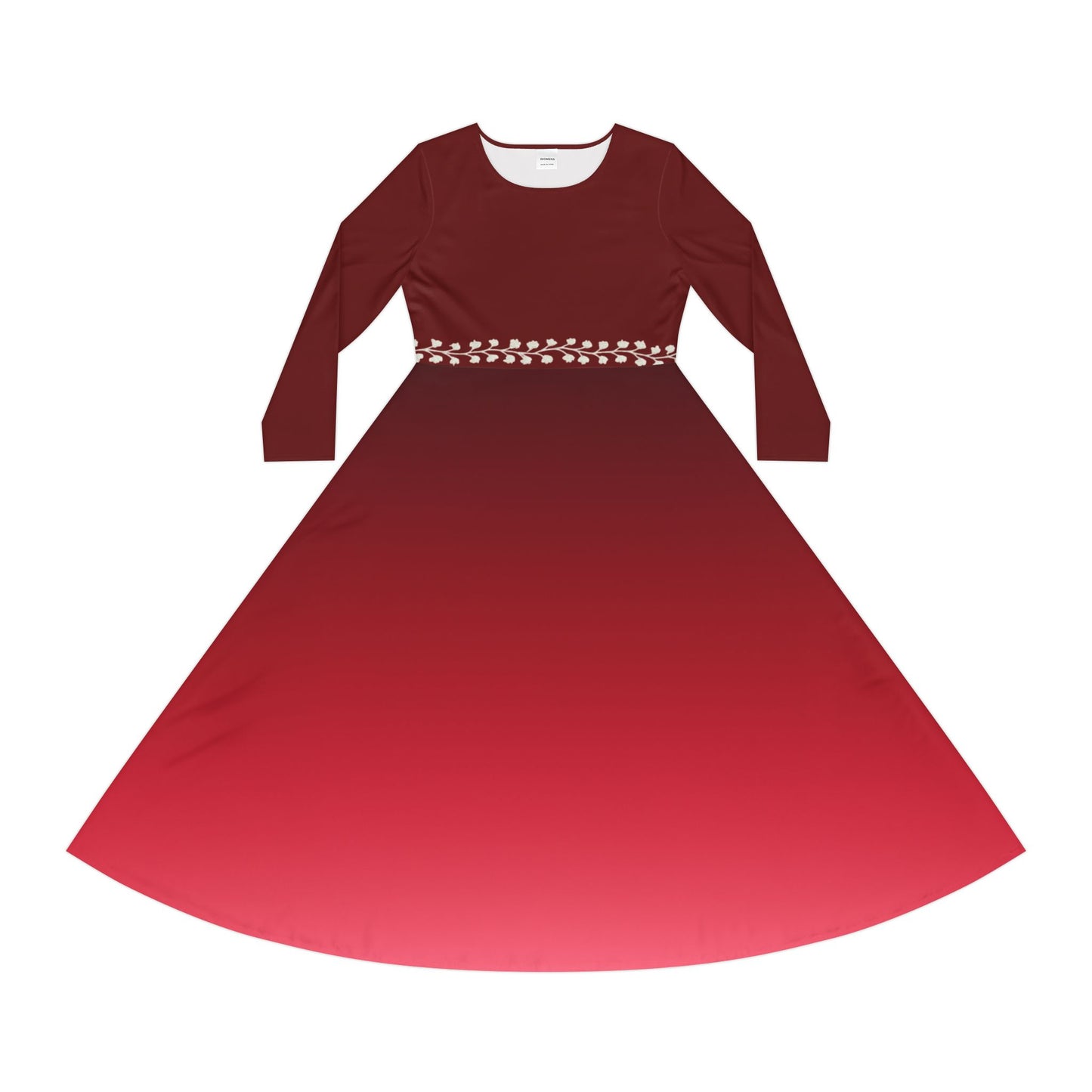 Dance Dress, Ruby Ombre Modest Long Sleeve Dance Dress, Fall Winter Formal White Vine Illusion Waist Design, Gemstone Collection
