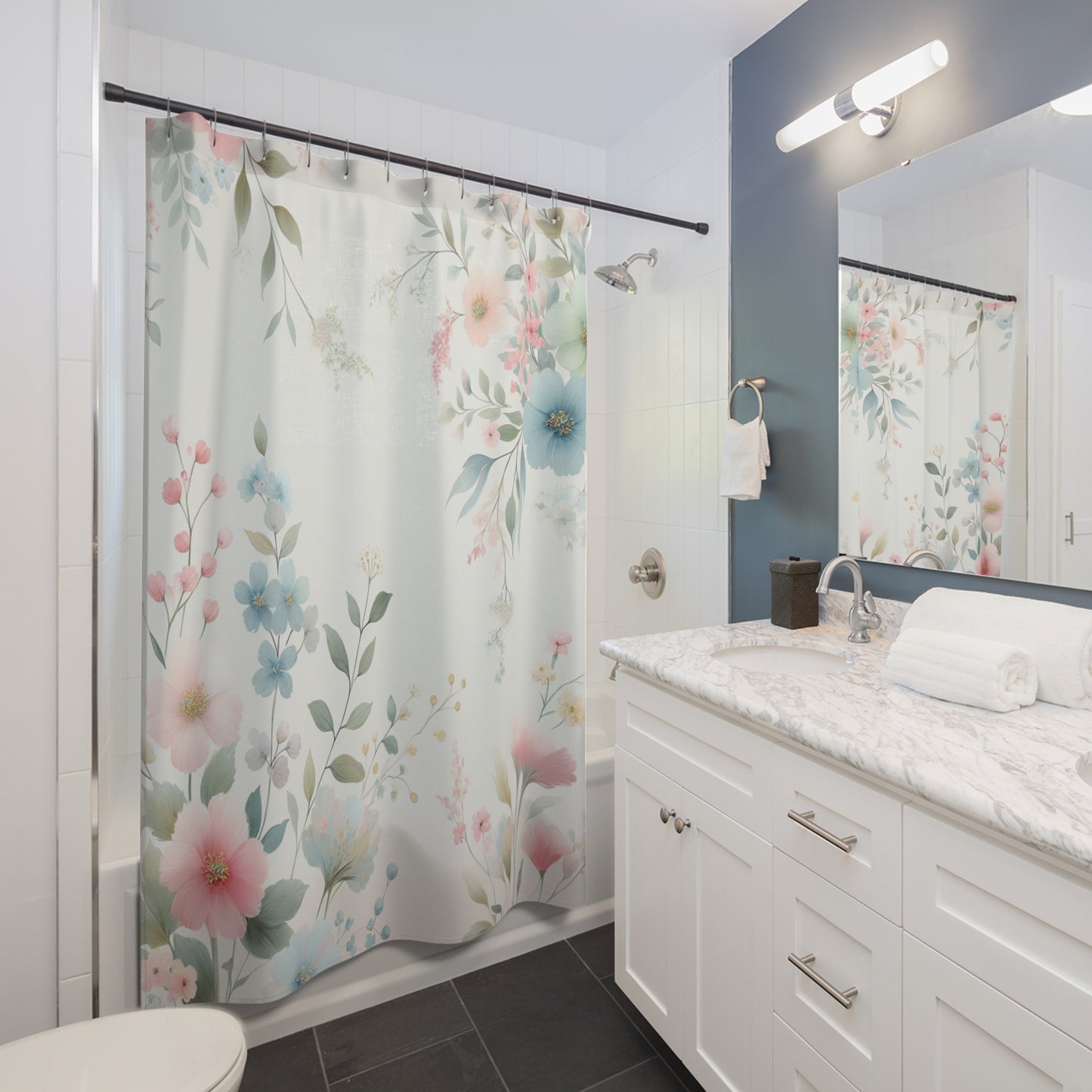 Blissful Floral Shower Curtain - Elegant Botanical Design for a Serene Bathroom