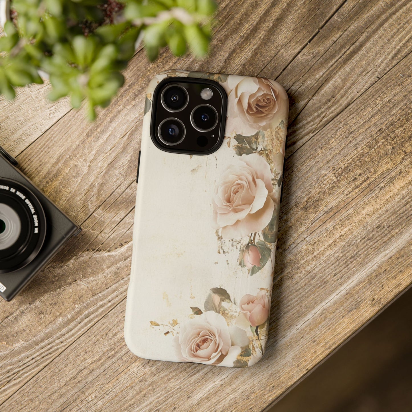 Antique Floral Tough Phone Case - Elegant Rose Design