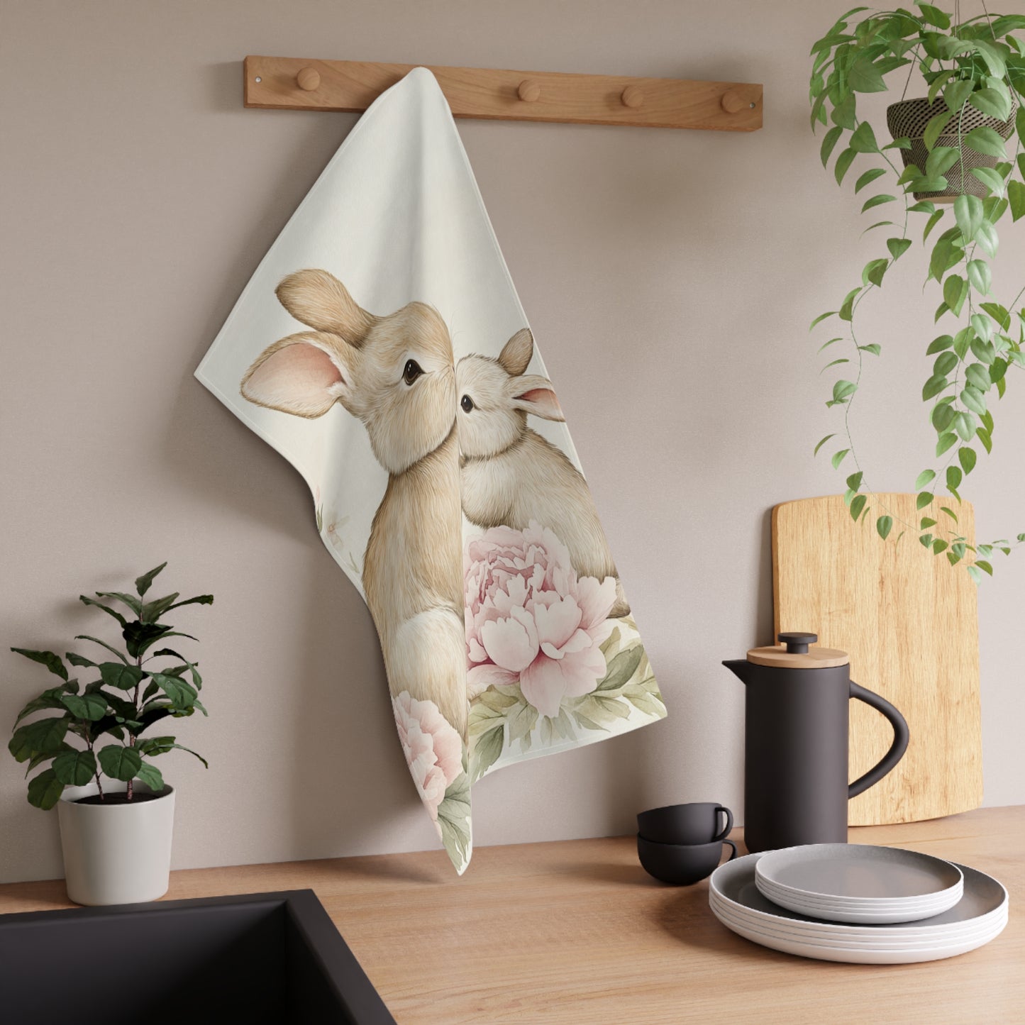 "Somebunny Loves You" Cotton Tea Towels - Cute Kitchen Decor for Spring Celebrations
