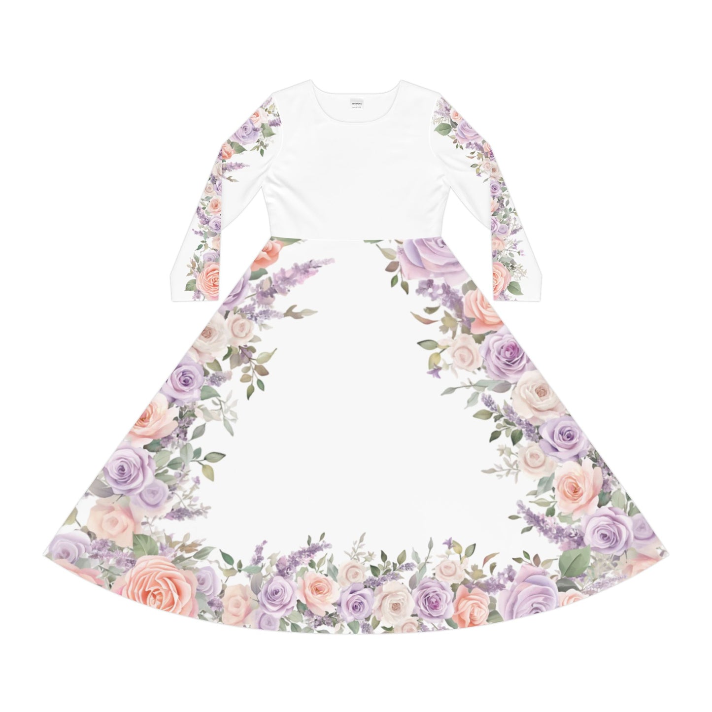 Floral Border Long Sleeve White Dance Dress for Elegant Occasions
