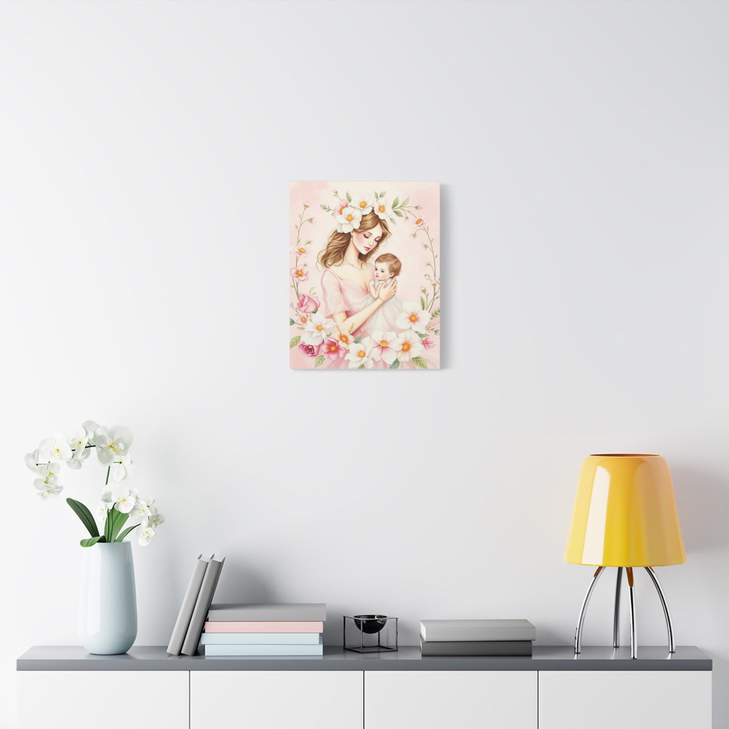 Mother and Child Canvas Art Print - Heartwarming Floral Decor