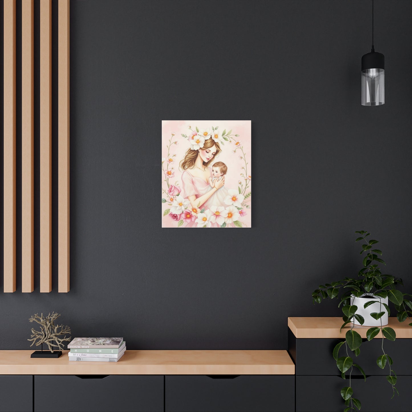 Mother and Child Canvas Art Print - Heartwarming Floral Decor