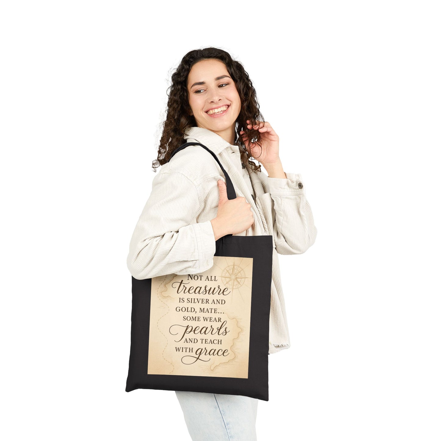 Cotton Canvas Tote Bag for Teachers - Not All Treasure is Silver and Gold, Beach & Travel Essential, Pirate Theme, Teacher Gift, Vintage Map