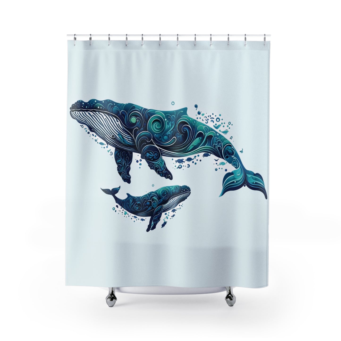 Blue Whale Shower Curtain - Marine Life Decor for Coastal Bathrooms