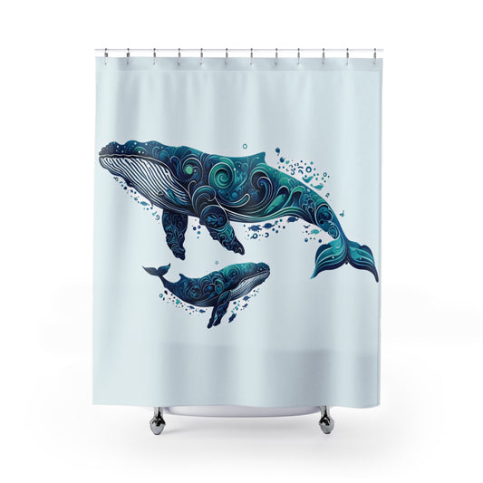 Blue Whale Shower Curtain - Marine Life Decor for Coastal Bathrooms