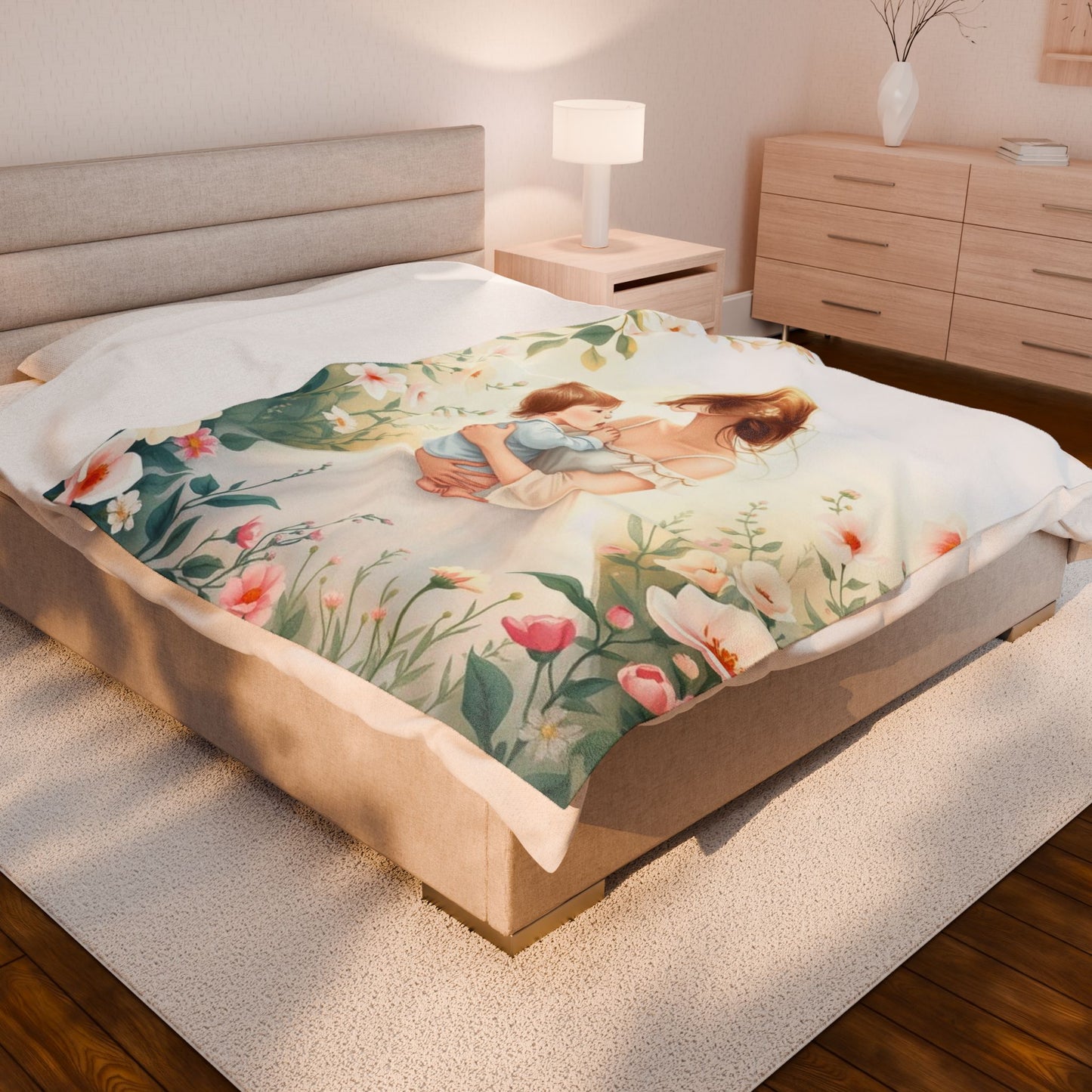 Mom and Baby Floral Velveteen Plush Blanket - Cozy Decor