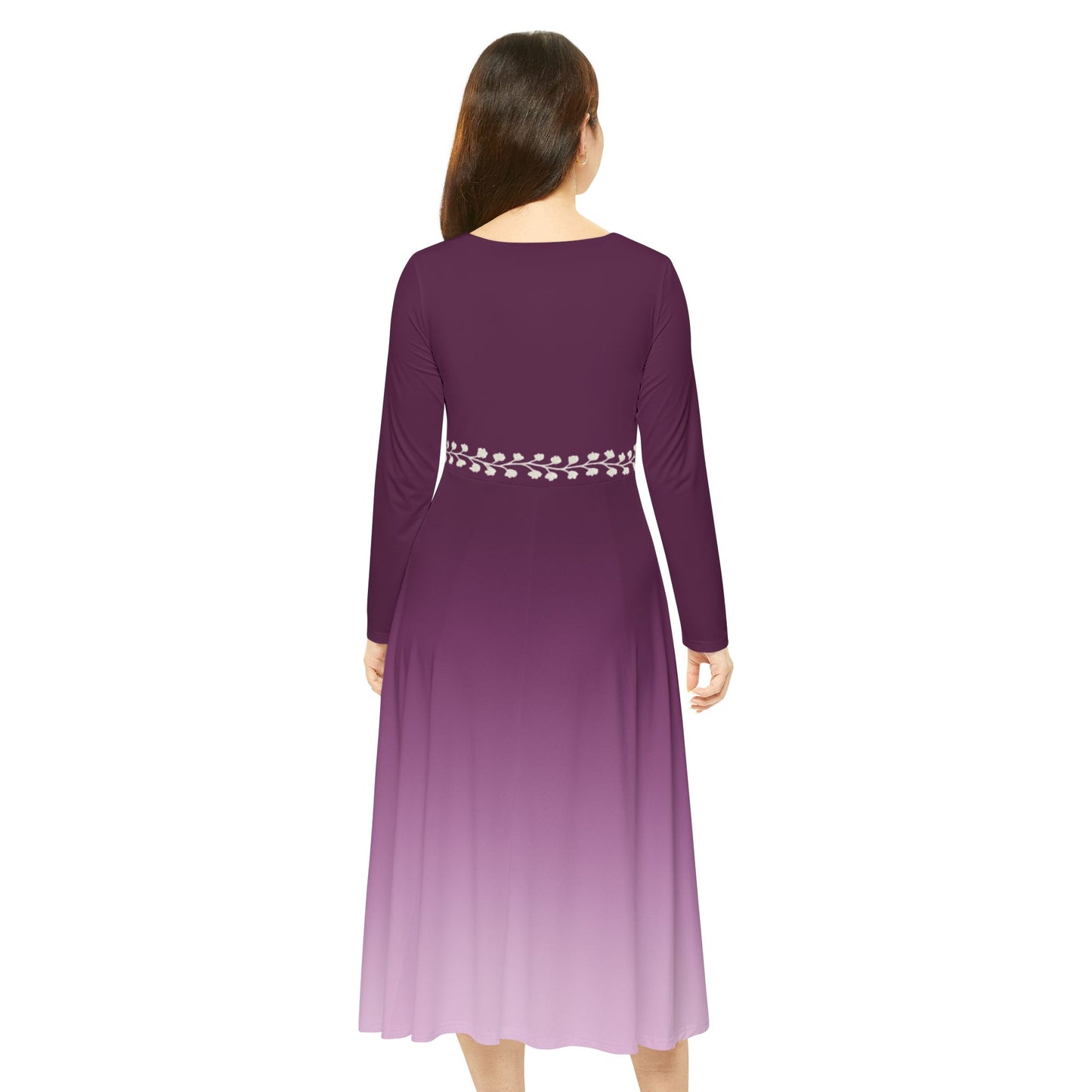Ombre Midi Dress White Vine Waist Amethyst Long Sleeve Gradient Illusion Dress Elegant Fall Winter Dress Modest Formal or Casual Comfort