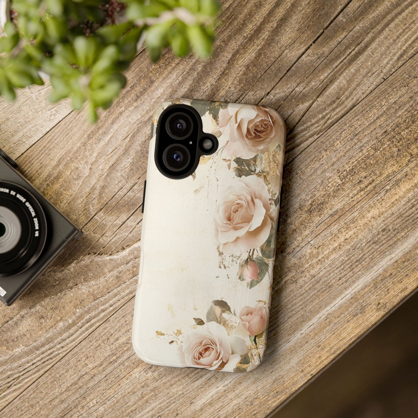 Antique Floral Tough Phone Case - Elegant Rose Design