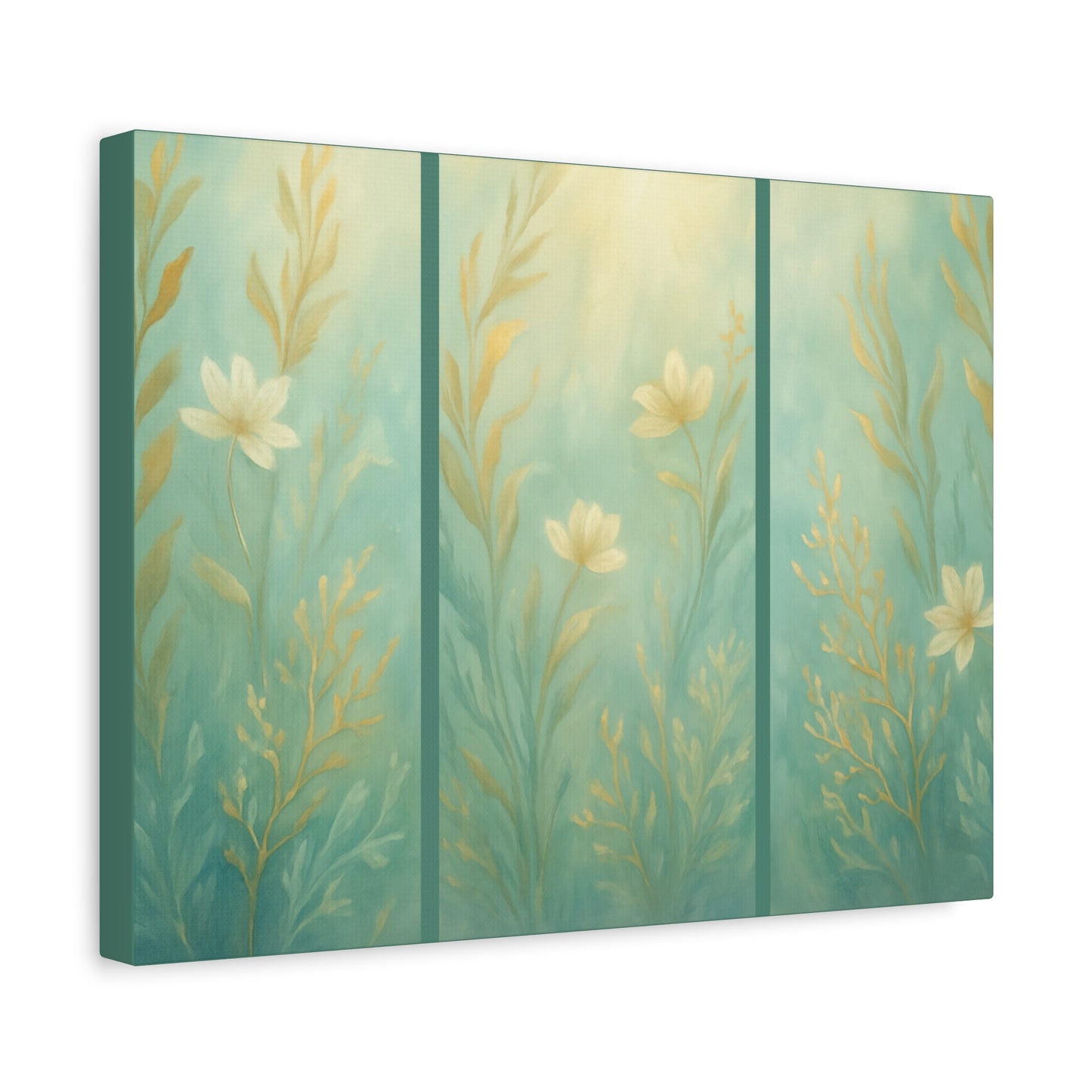 Ocean-Inspired Floral Wall Art Tranquil Home Decor for Living Room Bedroom Nature Lovers Simulated Triptych Watercolour Serene Canvas Coastal Decor - Sea Garden