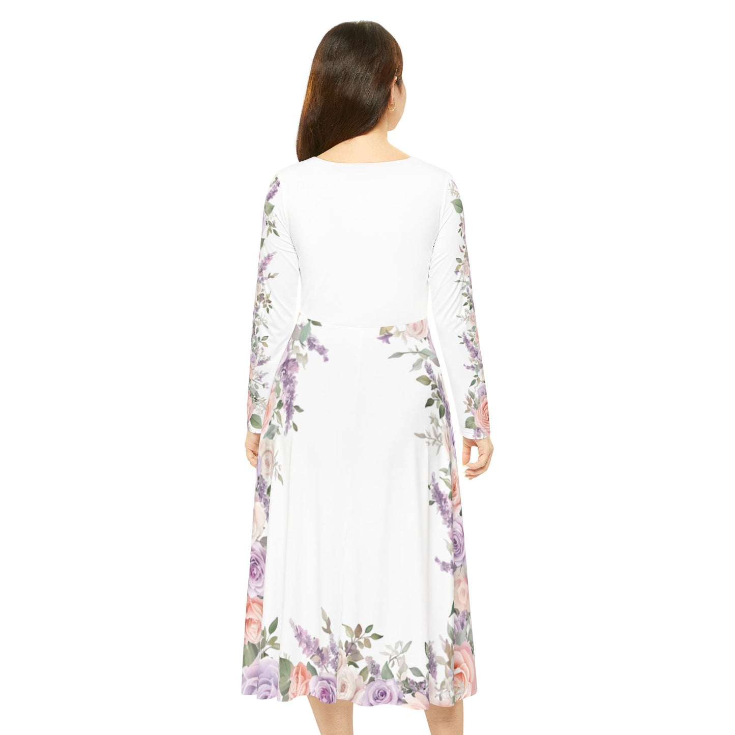 Floral Border Long Sleeve White Dance Dress for Elegant Occasions