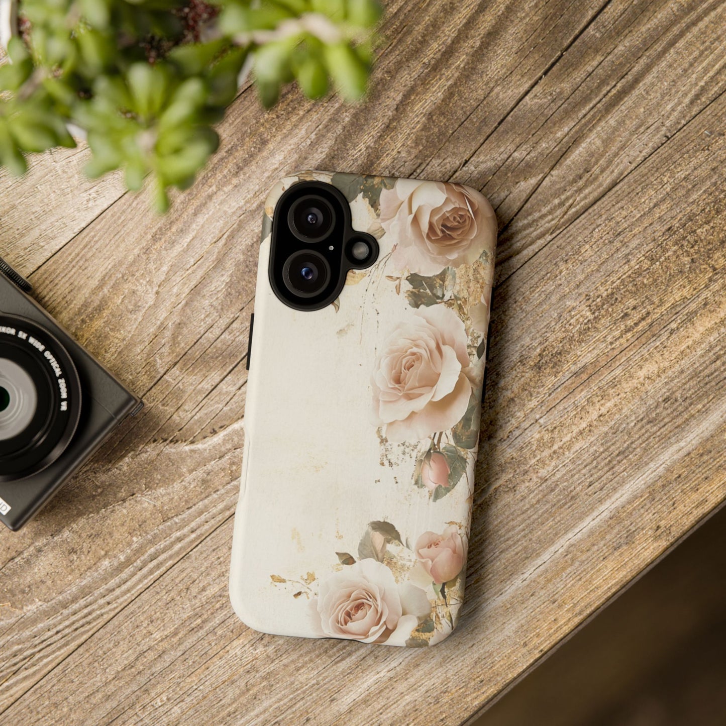 Antique Floral Tough Phone Case - Elegant Rose Design