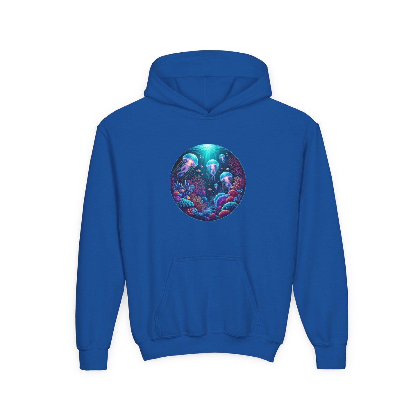 Youth Heavy Blend Hoodie - Vibrant Jellyfish Ocean Design