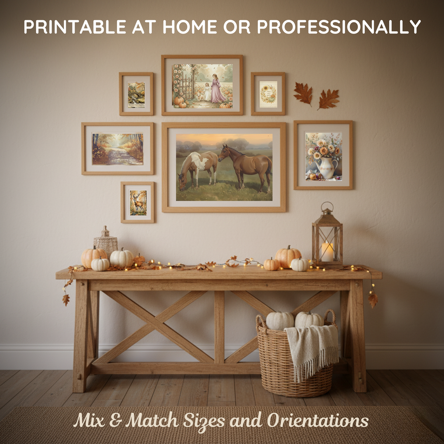 Cottage Harvest Fall Wall Art Bundle Printable, Watercolour, Multi-Size PDF, JPG, Canva Template