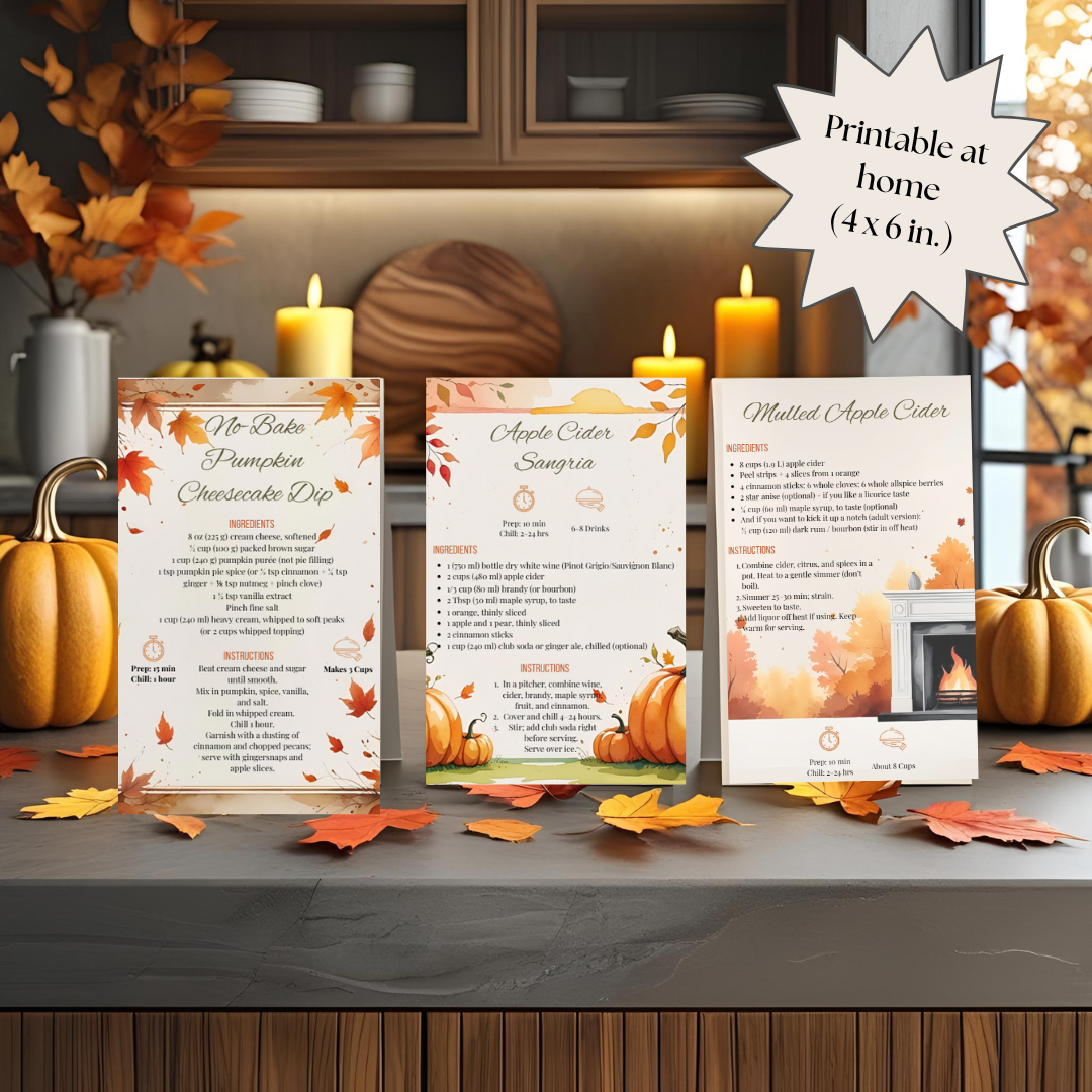 Autumn Recipe Card Bundle: Editable Canva Template & Printable PDF