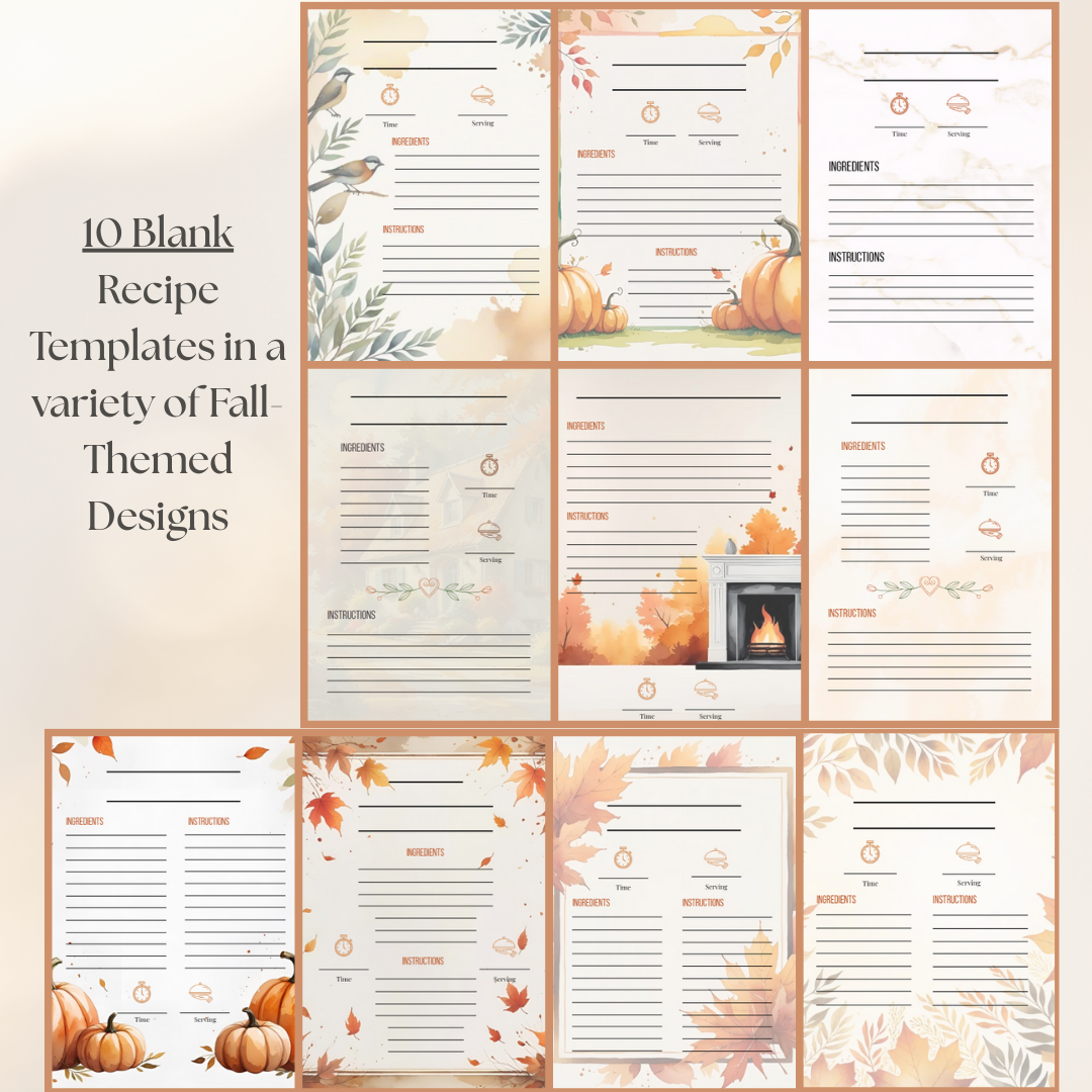 Autumn Recipe Card Bundle: Editable Canva Template & Printable PDF