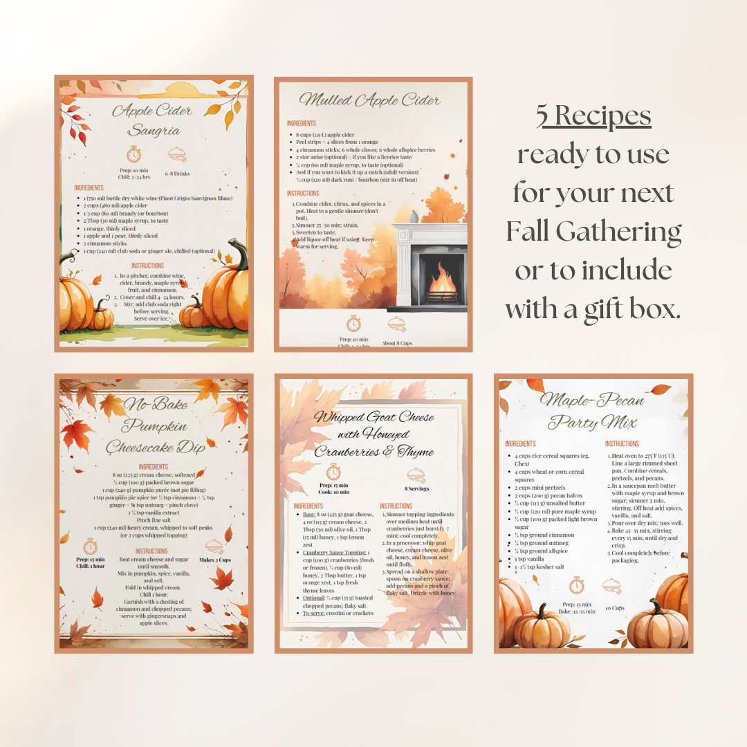 Autumn Recipe Card Bundle: Editable Canva Template & Printable PDF