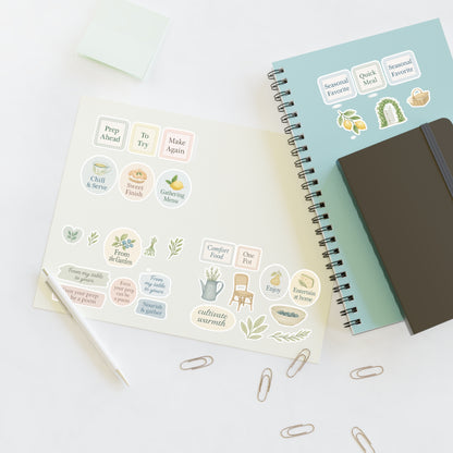 Whimsical Sticker Sheets for Journaling, Scrapbooking, Gift Wrapping, Cute Accessories, Home Decor - Pair with The Garden Table Recipe Book