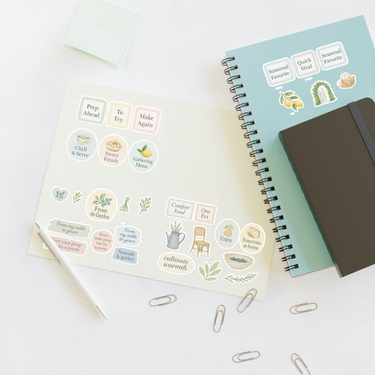 Whimsical Sticker Sheets for Journaling, Scrapbooking, Gift Wrapping, Cute Accessories, Home Decor - Pair with The Garden Table Recipe Book