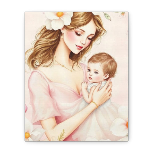 Mother and Child Canvas Art Print - Heartwarming Floral Decor