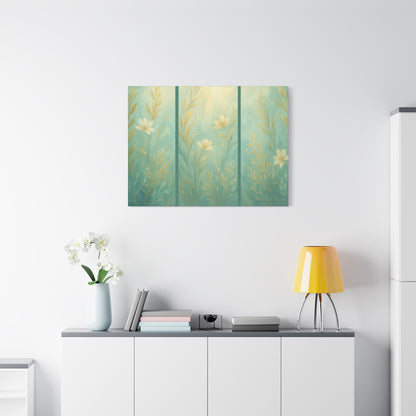 Ocean-Inspired Floral Wall Art Tranquil Home Decor for Living Room Bedroom Nature Lovers Simulated Triptych Watercolour Serene Canvas Coastal Decor - Sea Garden