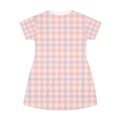 Chic Pastel Gingham T-Shirt Dress, Casual Summer Outfit, Relaxed Fit Dress, Everyday Wear, Perfect for Picnics, Brunch, and Gifts