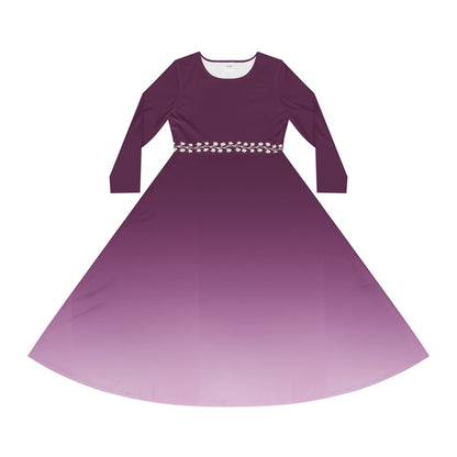 Dance Dress Amethyst Ombre Long Sleeve Modest Midi White Vine Belt Illusion Fall Winter Casual Purple Gemstone Collection