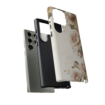 Antique Floral Tough Phone Case - Elegant Rose Design