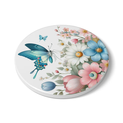 Floral Butterfly Ceramic Coaster - Elegant Drinkware Accessory